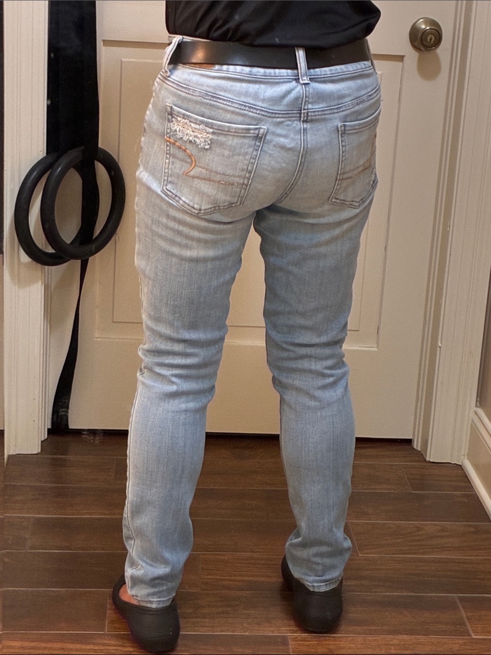 Women’s American Eagle Distressed Jeans w/ Hand-Sewn Cross/Rose Patches, W30 - Picture 6 of 14